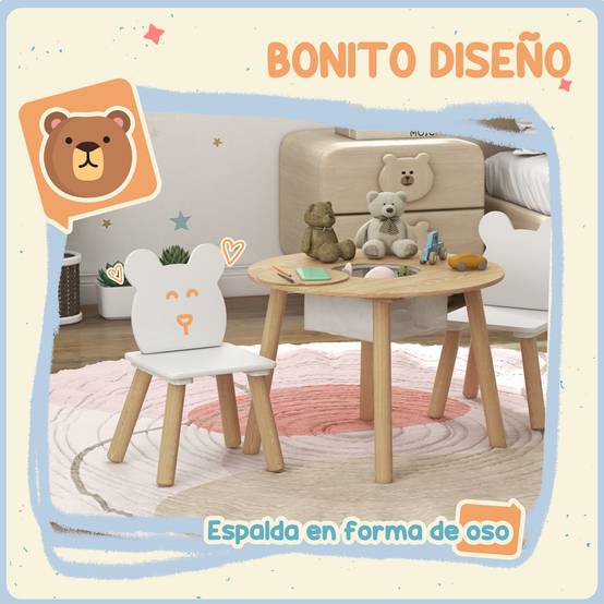 Ensemble table et 2 chaises enfant bois dossier ours avec rangement, pour enfants 3-6 ans - Image 6