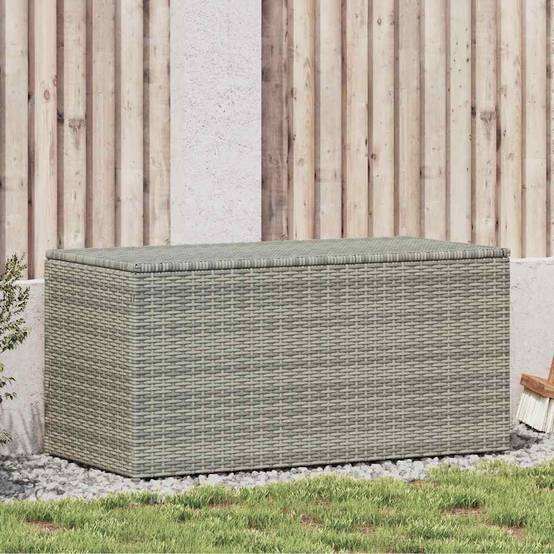 Coffre de Jardin en Résine Tressée Résistant aux Intempéries pour Terrasse Gris 100x50x50 cm – ComfortXL Outdoor Living - Image 1