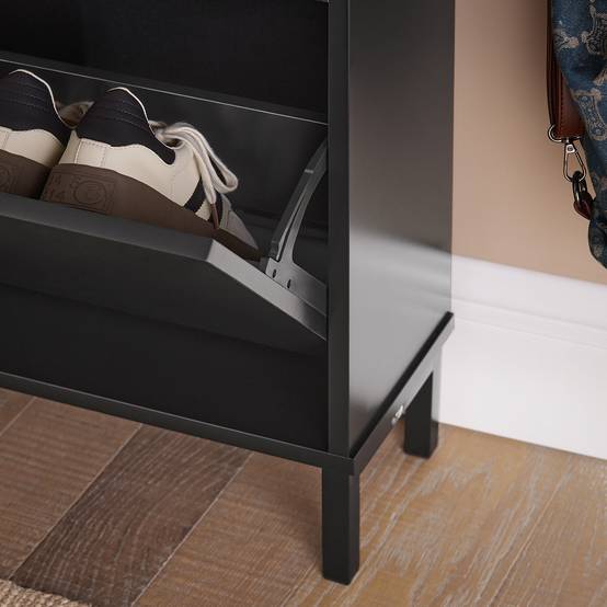 SoBuy Meuble à Chaussures Compact 4 Abattants, Rangement Étroit pour Entrée ou Couloir, Noir, L100xP19xH91cm, Modèle FSR100-SCH - Image 6