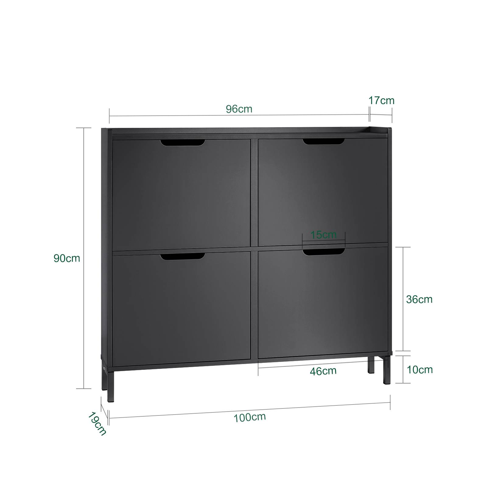 SoBuy Meuble à Chaussures Compact 4 Abattants, Rangement Étroit pour Entrée ou Couloir, Noir, L100xP19xH91cm, Modèle FSR100-SCH - Image 3