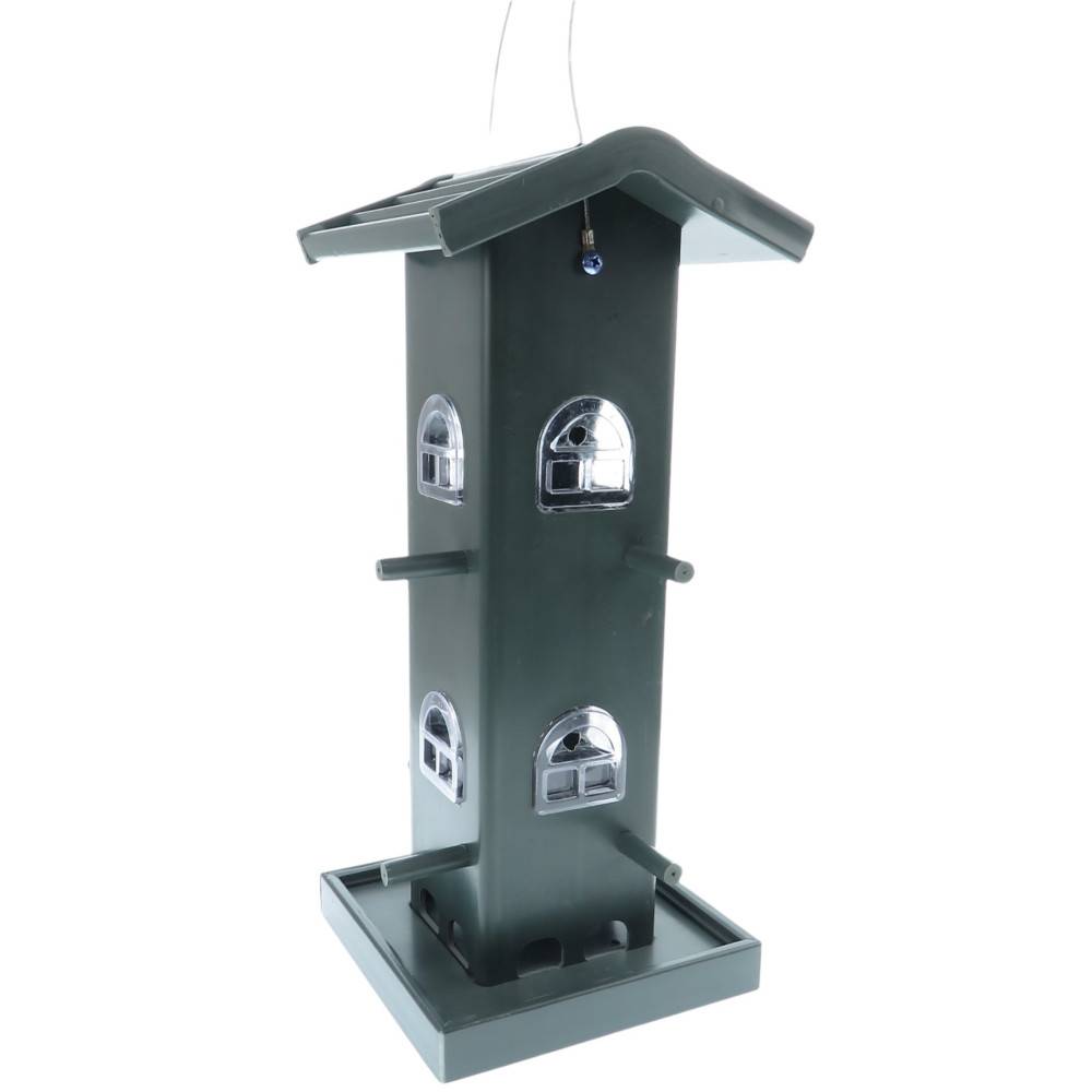 Mangeoire silo maison Verte, bois composite, hauteur 33 cm. pour oiseaux - Imagen 1