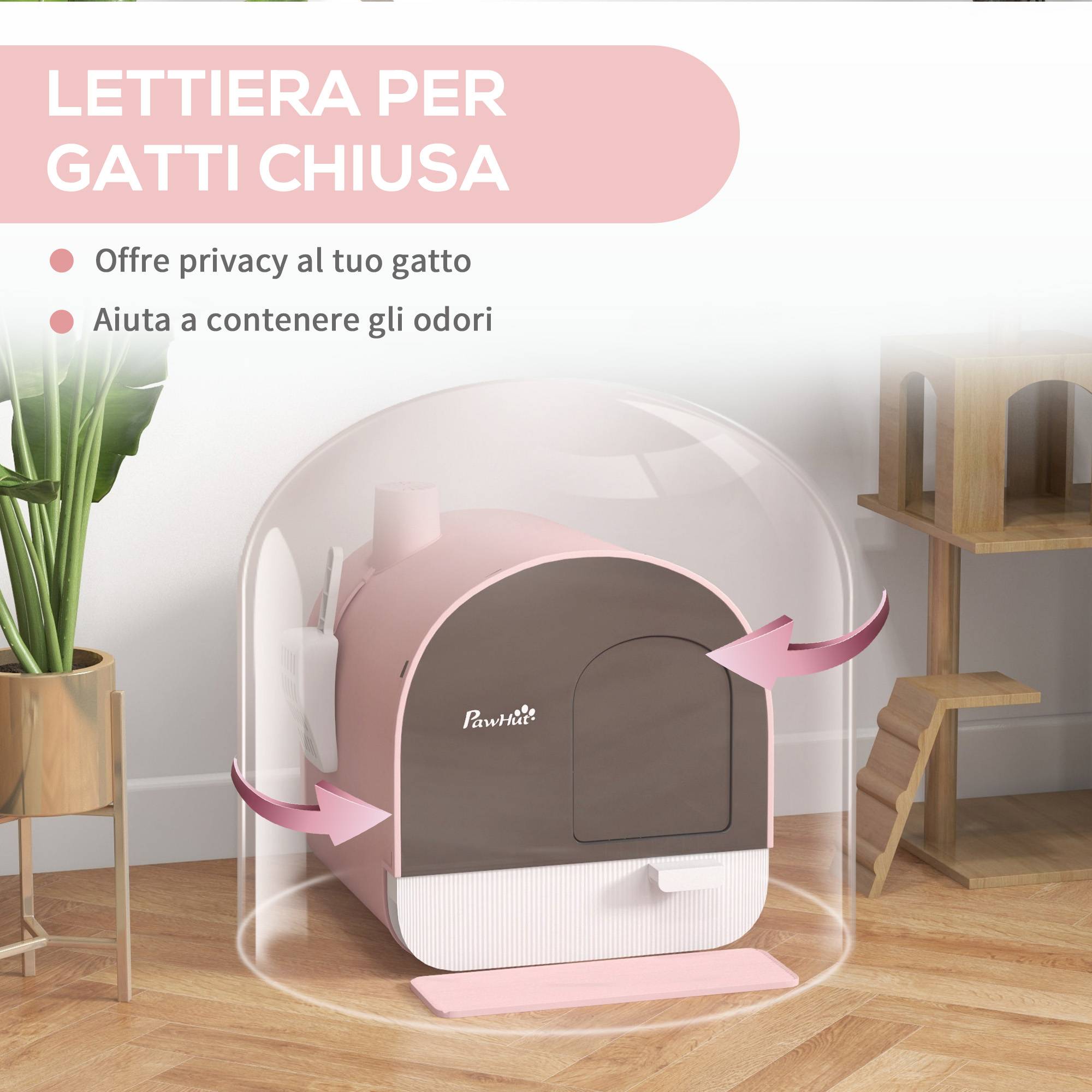 Maison de toilette chat PP tiroir filtre anti-odeur tapis 43x44x47cm Rose - ComfortXL Outdoor Living - Image 7