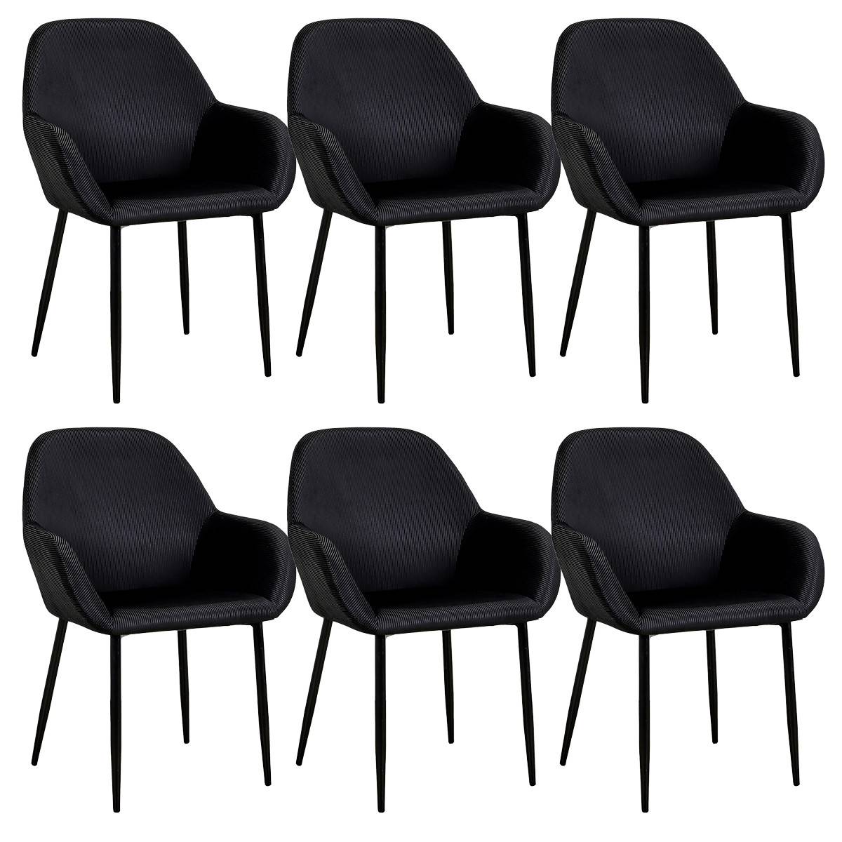 ALTOBUY - Lot de 6 Fauteuils Velours Côtelé Noir - ALESSIA