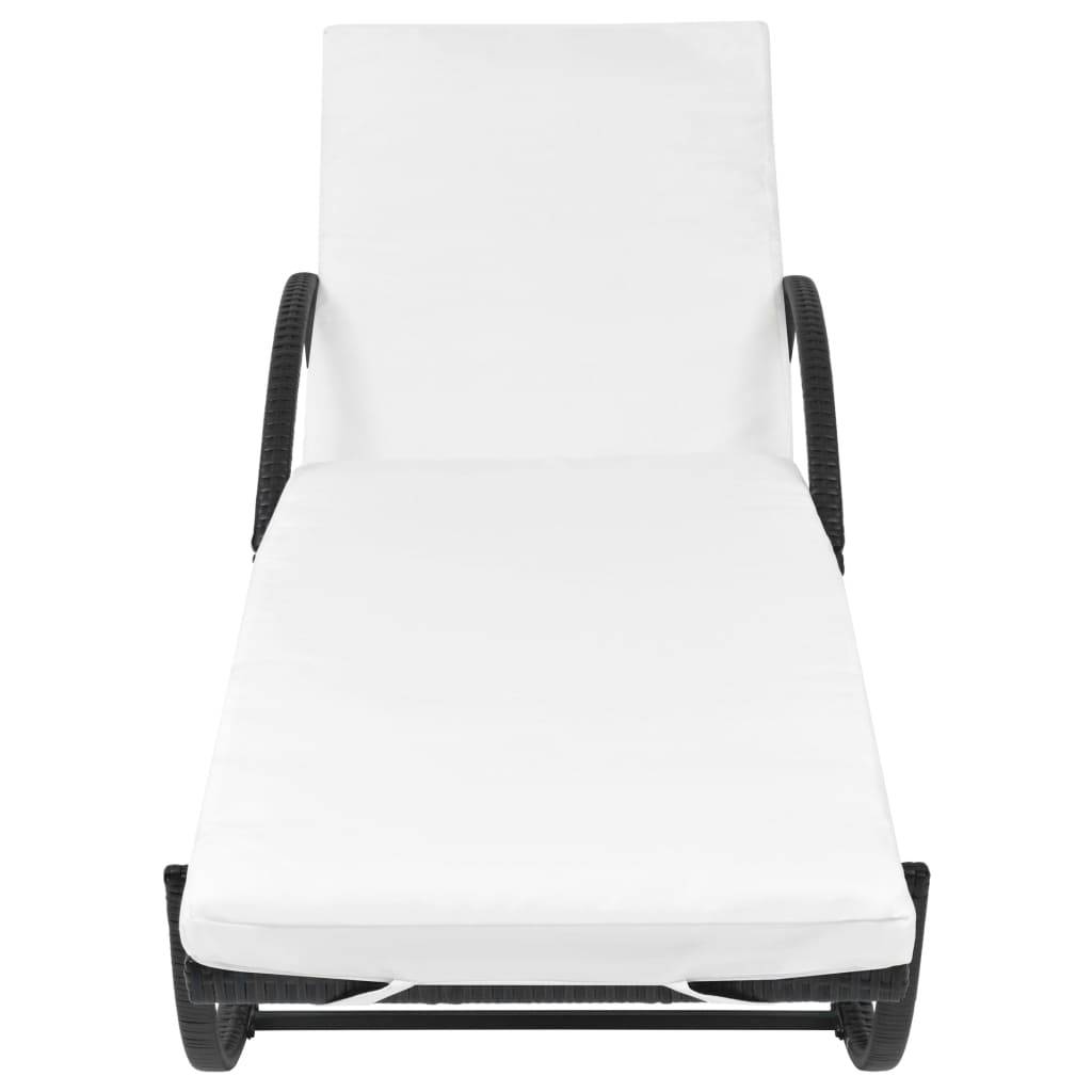 Helloshop26 - Transat chaise longue bain de soleil lit de jardin terrasse meuble d'extérieur avec coussin résine tressée noir - Imagen 3