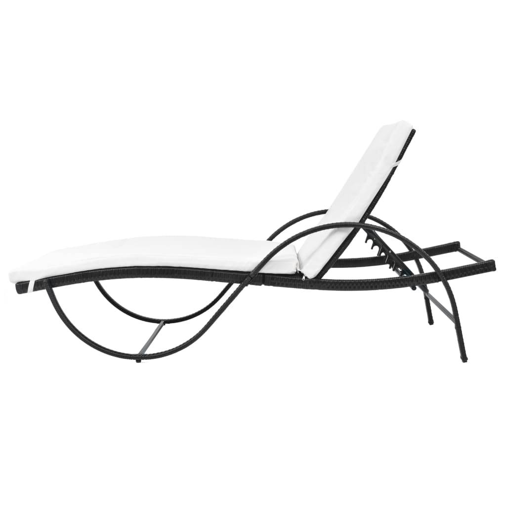 Helloshop26 - Transat chaise longue bain de soleil lit de jardin terrasse meuble d'extérieur avec coussin résine tressée noir - Imagen 5