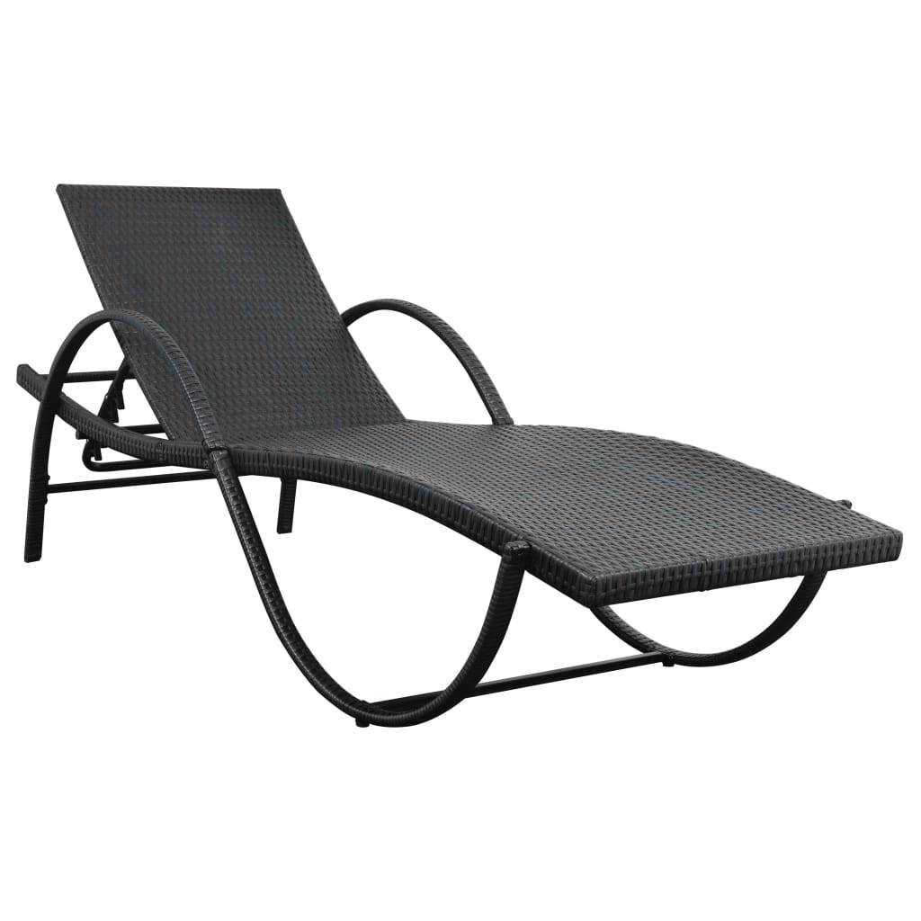 Helloshop26 - Transat chaise longue bain de soleil lit de jardin terrasse meuble d'extérieur avec coussin résine tressée noir - Imagen 2
