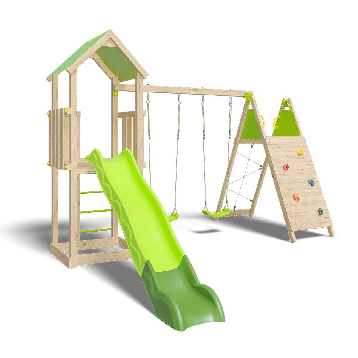 Aire de jeux bois 2,20 m OLYMPIA XPERIENCE VERT- 9 enfants - Image 1