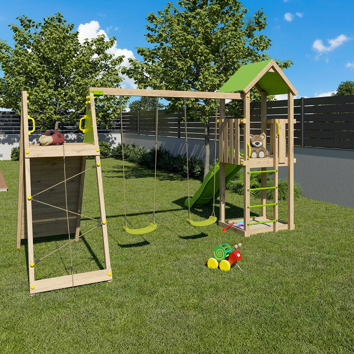 Aire de jeux bois 2,20 m OLYMPIA XPERIENCE VERT- 9 enfants - Image 7