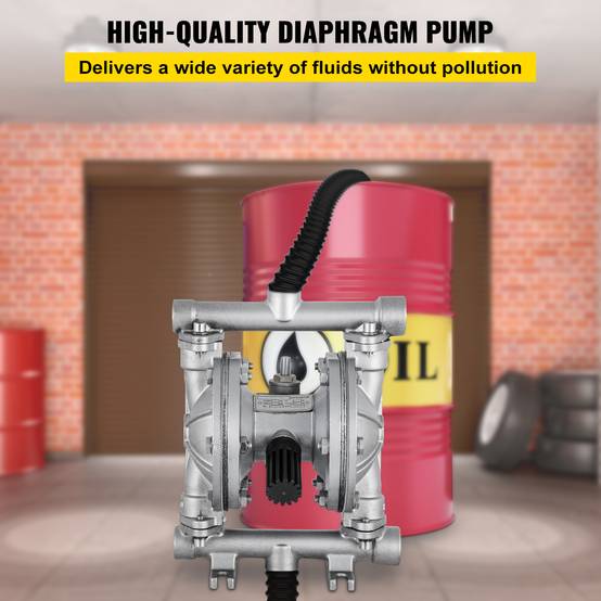 VEVOR Pompe pneumatique double membrane, acier inox. Entrée/sortie 12.7mm, 3 GPM. Pour pétrole, diesel, huile. - Image 2