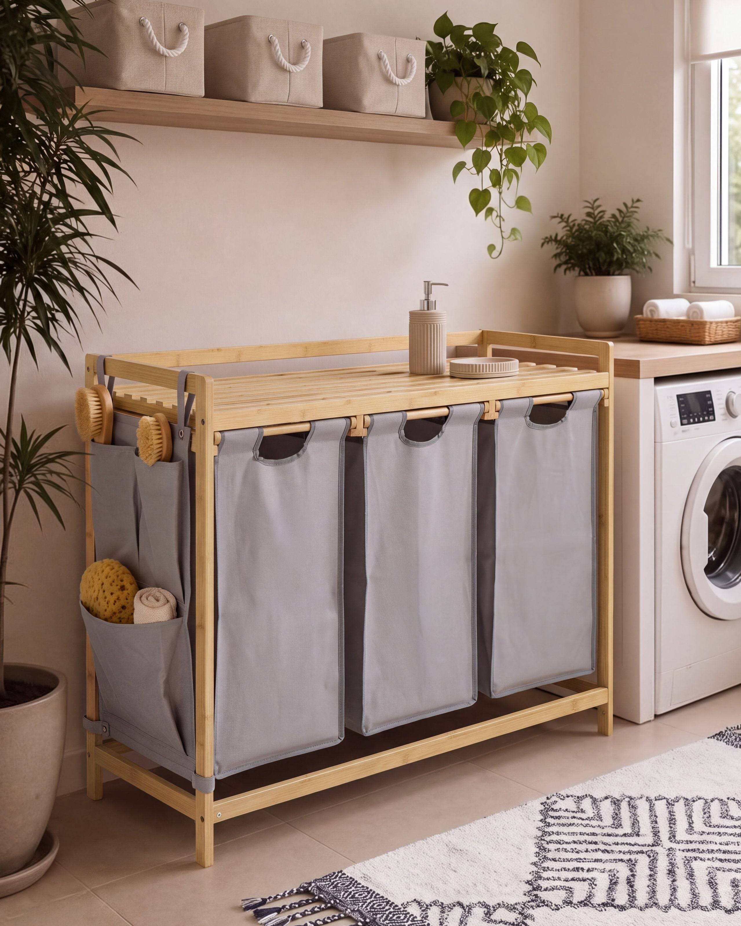 Beliani - Paniers à linge Tissu Marron clair/gris TOROTAL - 94x33x78- Beliani - Image 1