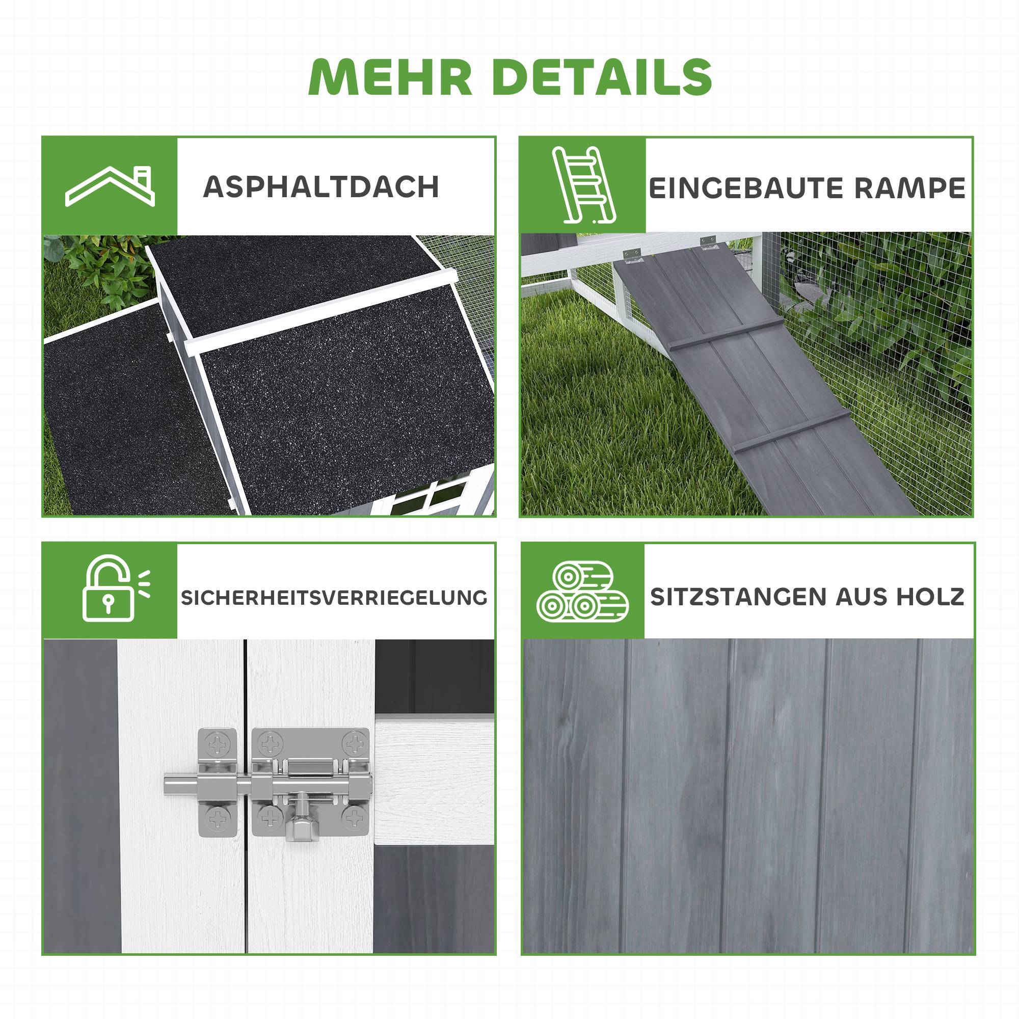 Poulailler avec enclos pour 3 à 4 poules, pondoir 3 pièces, surface de 1,9 m², bois de sapin, gris - Image 9