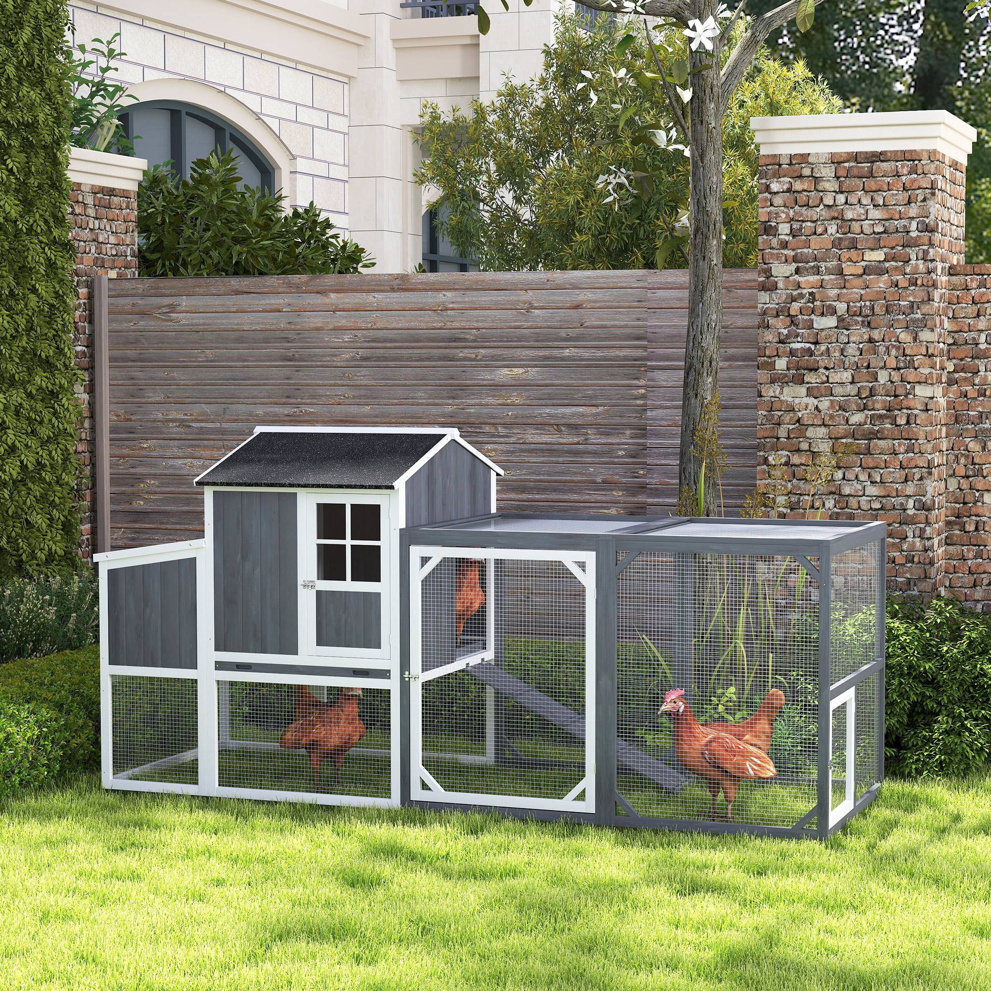 Poulailler avec enclos pour 3 à 4 poules, pondoir 3 pièces, surface de 1,9 m², bois de sapin, gris - Image 3