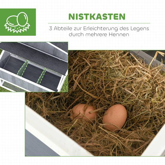 Poulailler avec enclos pour 3 à 4 poules, pondoir 3 pièces, surface de 1,9 m², bois de sapin, gris - Image 8