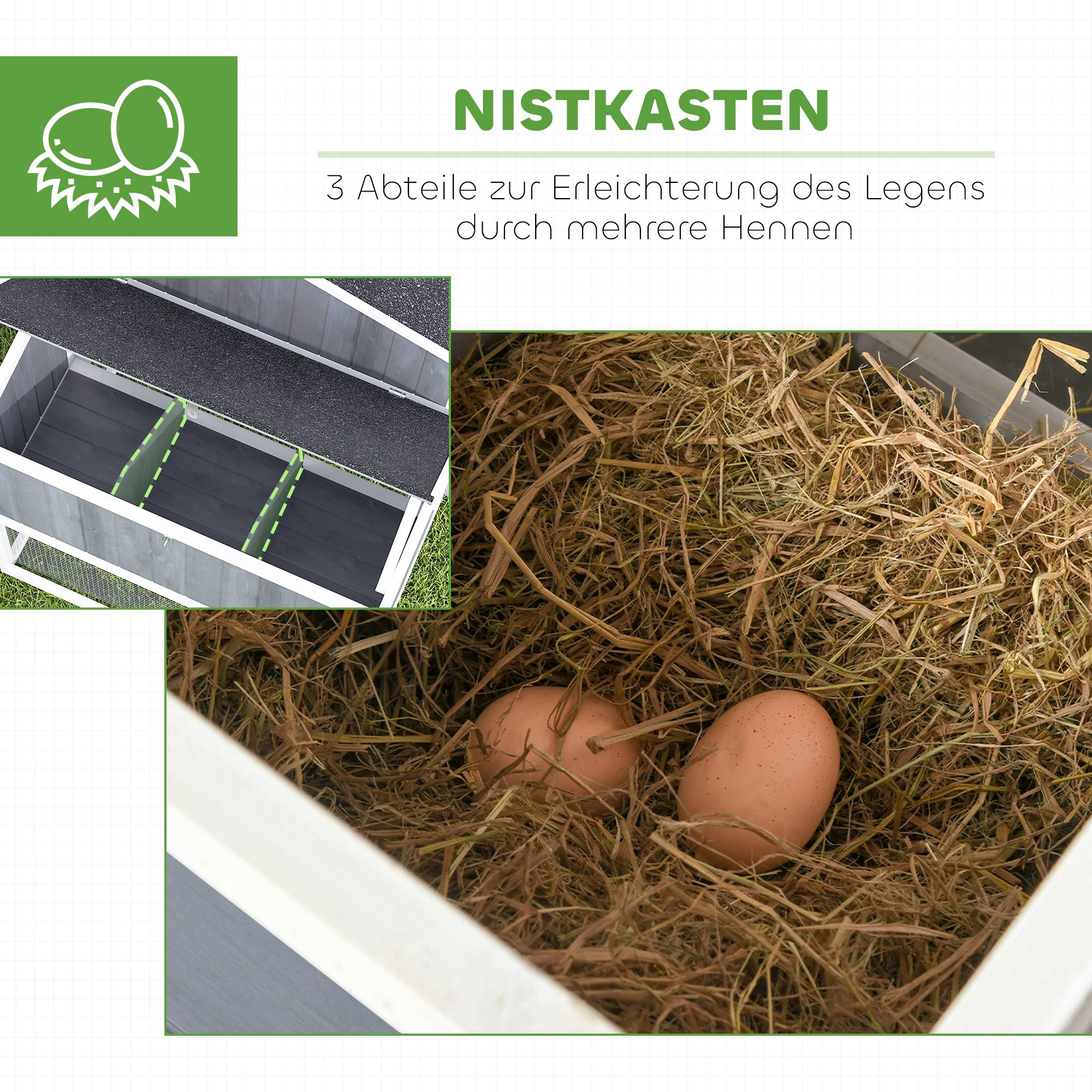 Poulailler avec enclos pour 3 à 4 poules, pondoir 3 pièces, surface de 1,9 m², bois de sapin, gris - Image 8