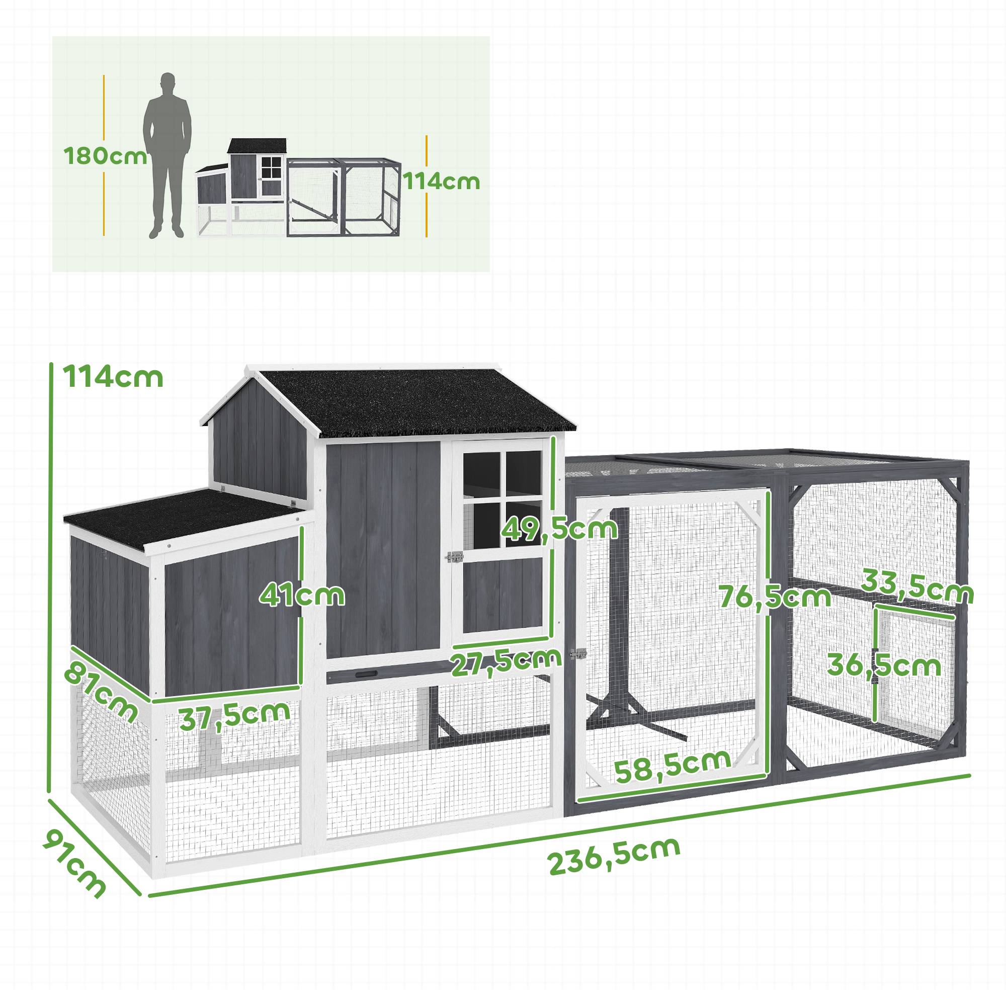 Poulailler avec enclos pour 3 à 4 poules, pondoir 3 pièces, surface de 1,9 m², bois de sapin, gris - Image 5