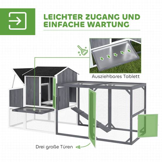Poulailler avec enclos pour 3 à 4 poules, pondoir 3 pièces, surface de 1,9 m², bois de sapin, gris - Image 7