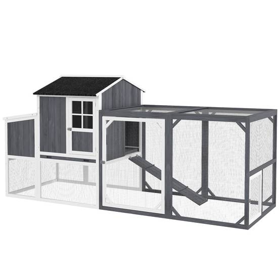 Poulailler avec enclos pour 3 à 4 poules, pondoir 3 pièces, surface de 1,9 m², bois de sapin, gris - Image 2