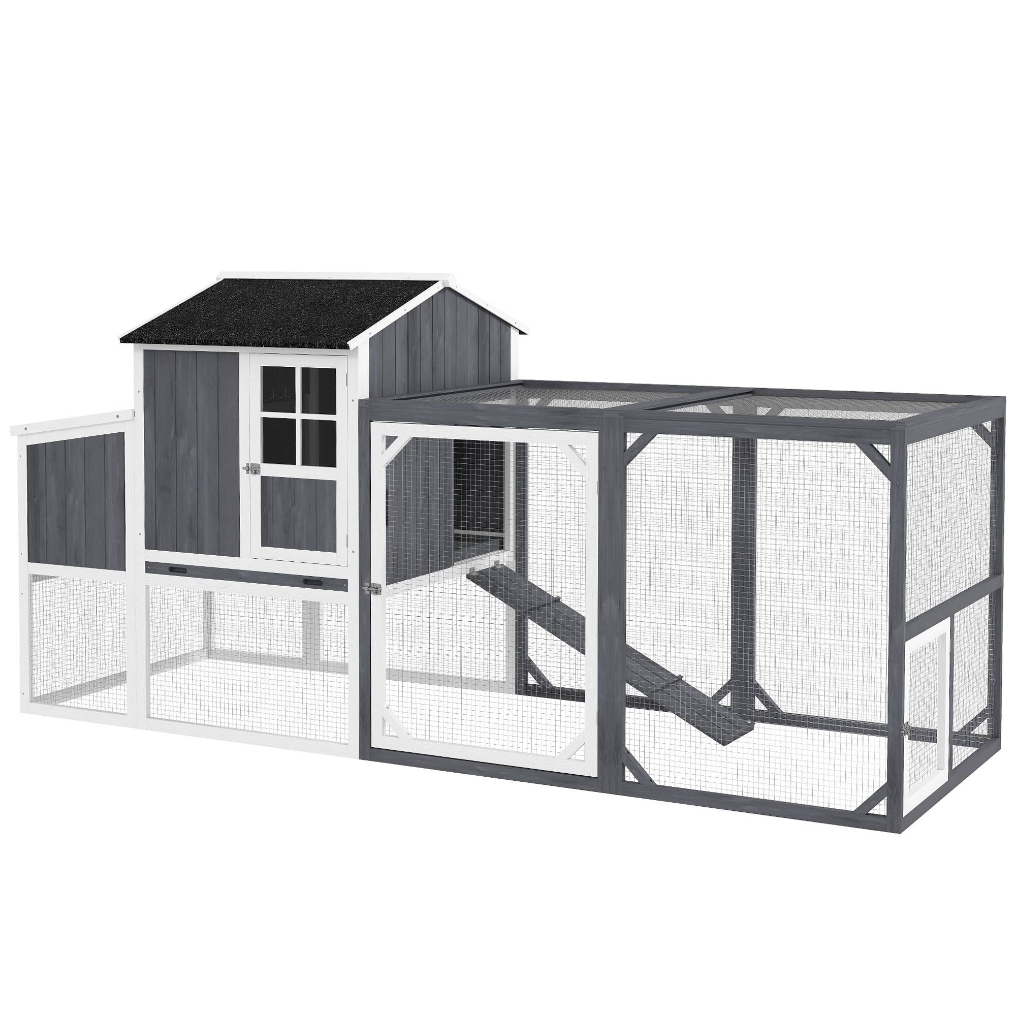 Poulailler avec enclos pour 3 à 4 poules, pondoir 3 pièces, surface de 1,9 m², bois de sapin, gris - Image 2