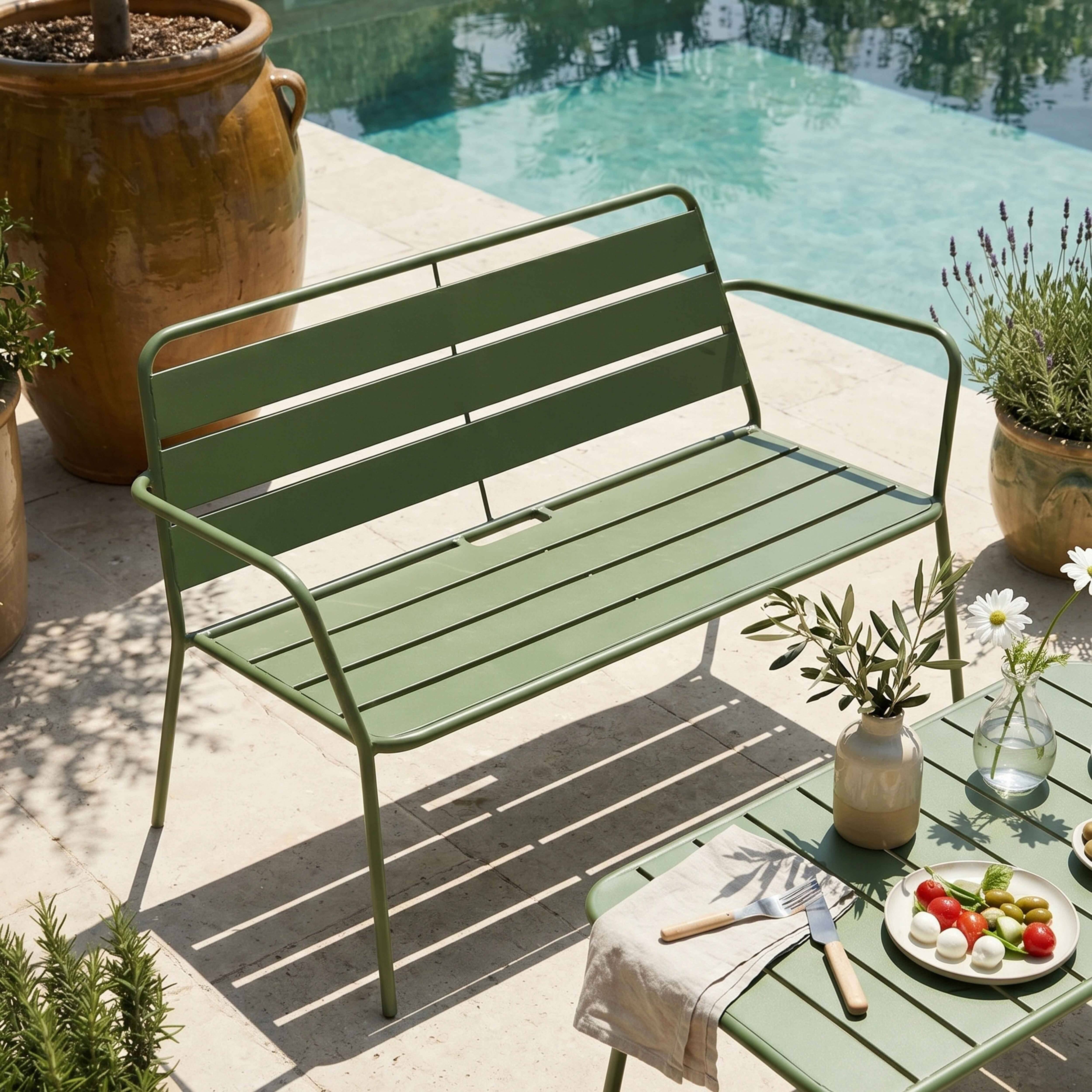 Oviala - Canapé de jardin en métal vert cactus Palavas - Oviala - Imagen 3