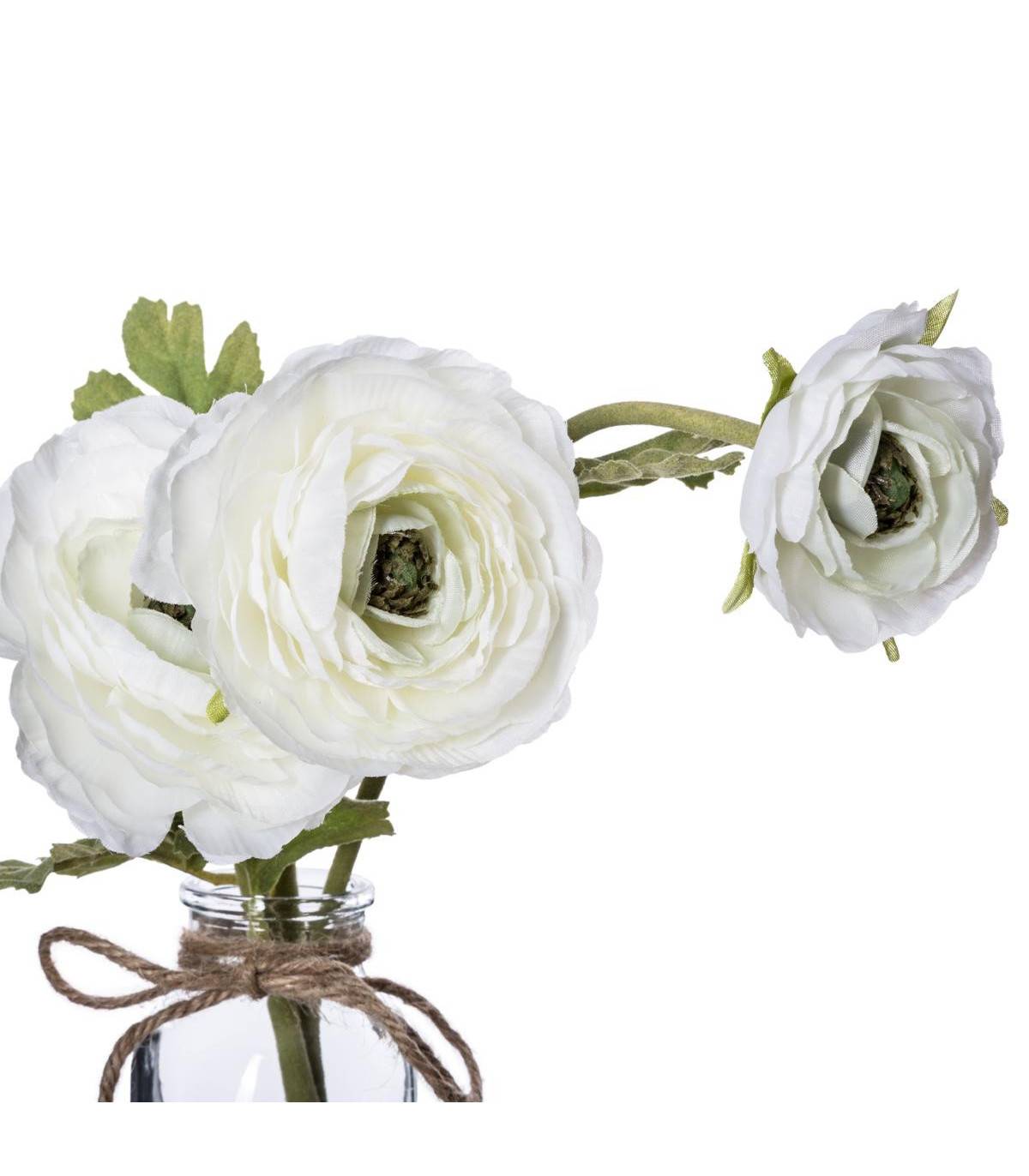 Composition florale artificielle Camélia blanc Vase en Verre H 39 cm - Imagen 2