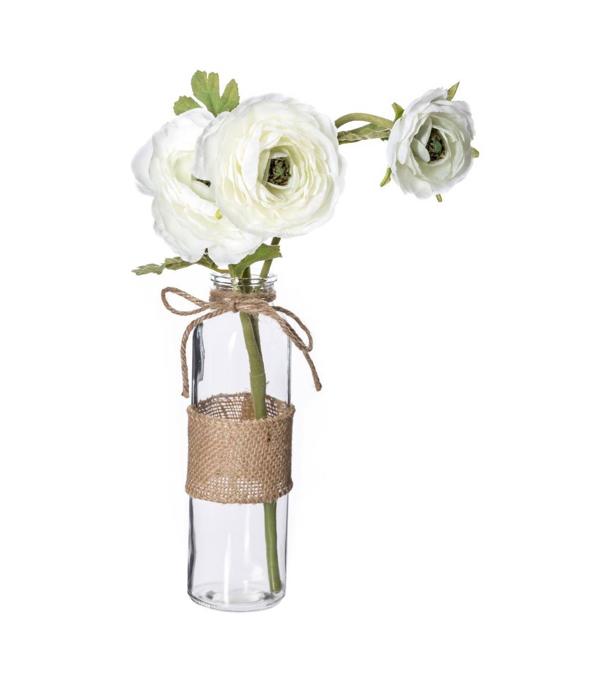 Composition florale artificielle Camélia blanc Vase en Verre H 39 cm - Imagen 1