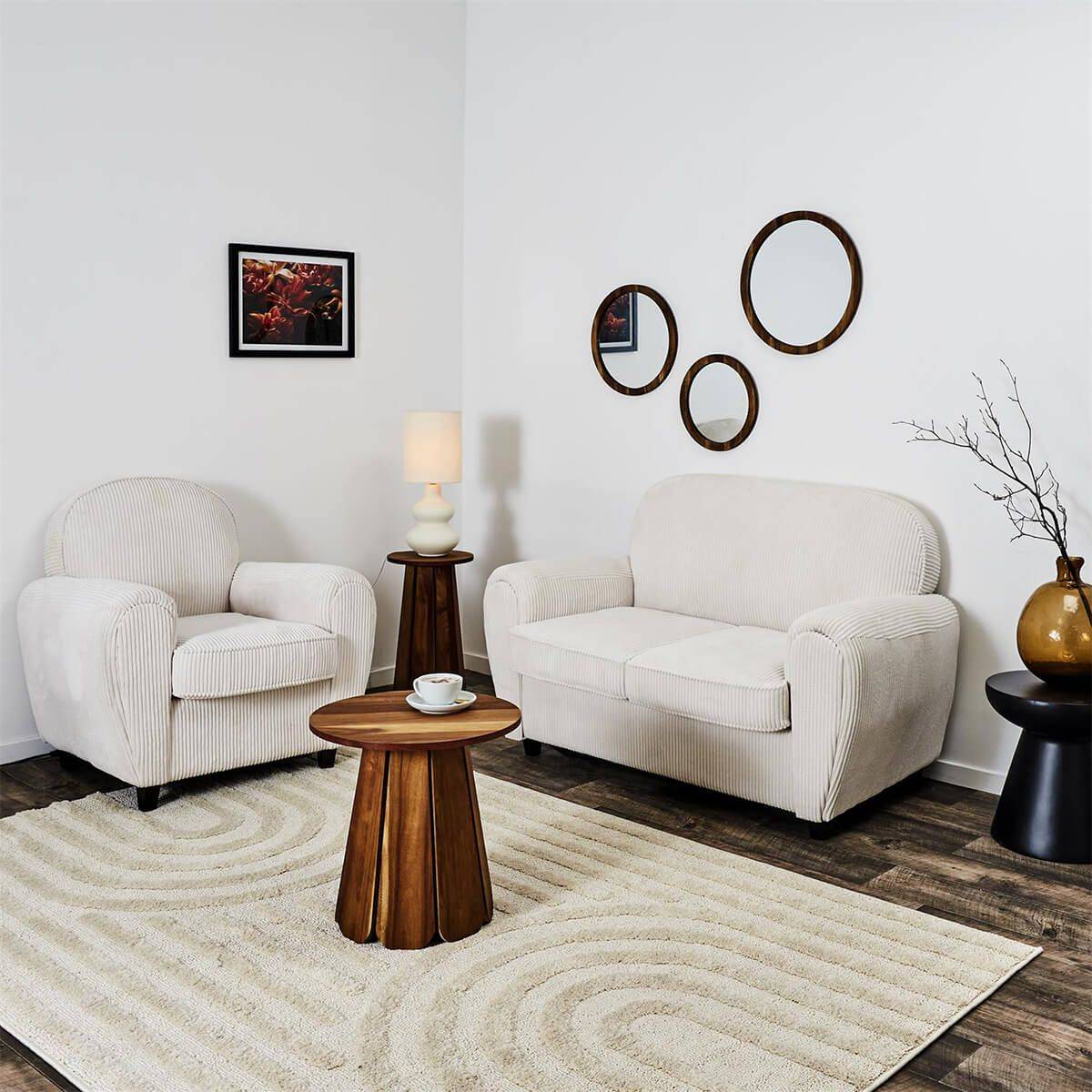 ALTOBUY - Canapé Club 2 Places Tissu Velours Côtelé Beige - GANDY - Image 6