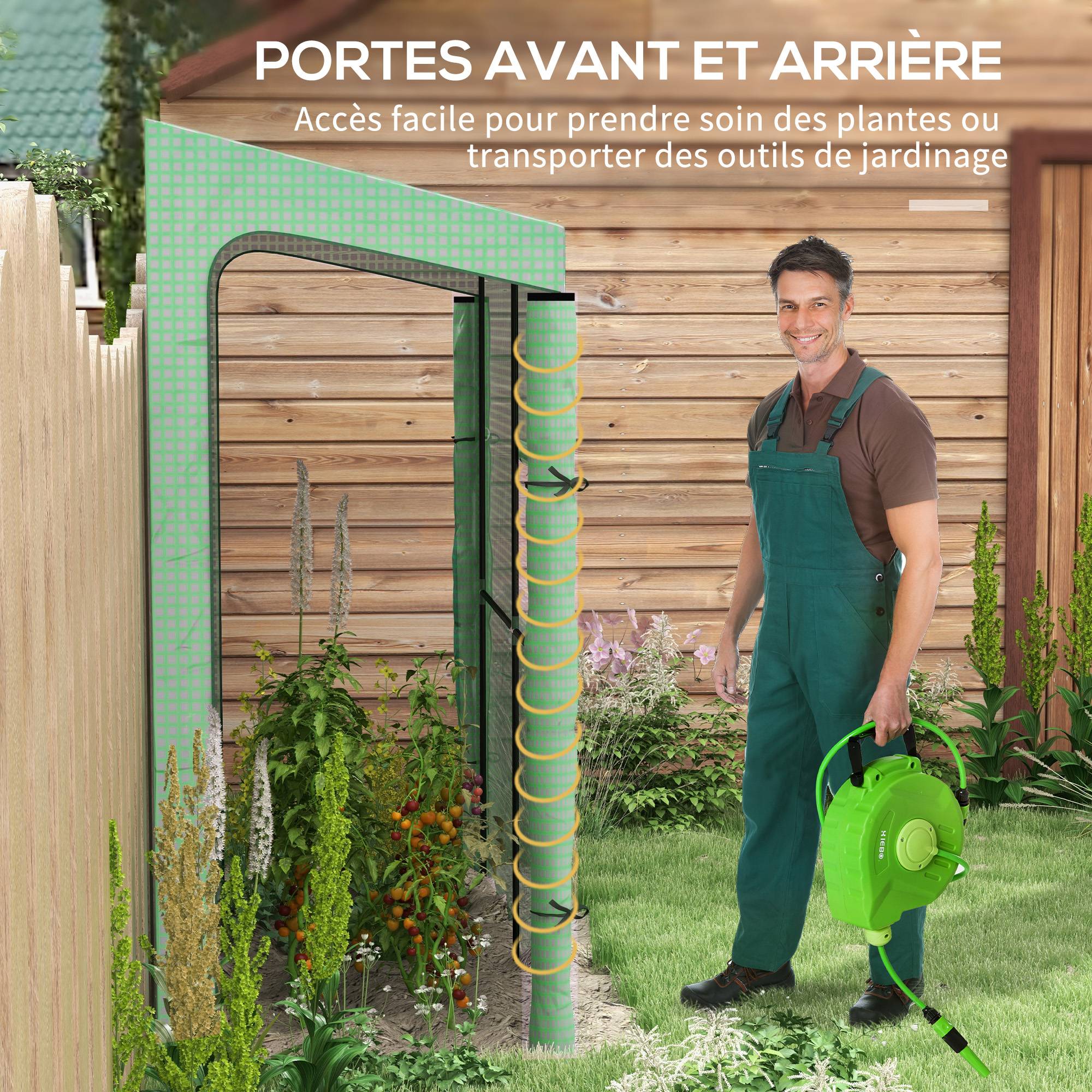 Serre de jardin adossée murale serre à tomate 2 Portes zippées enroulables, 1 fenetre, dim. 200L x 80l x 200/180H cm - Image 6
