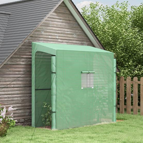 Serre de jardin adossée murale serre à tomate 2 Portes zippées enroulables, 1 fenetre, dim. 200L x 80l x 200/180H cm - Image 3