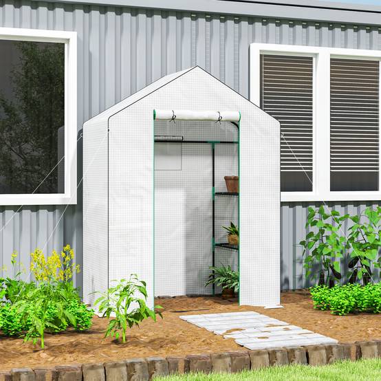 Serre étagères PE 3 niveaux extérieurs hivernage plantes 143x74x190cm Blanc - ComfortXL Outdoor Living - Image 3