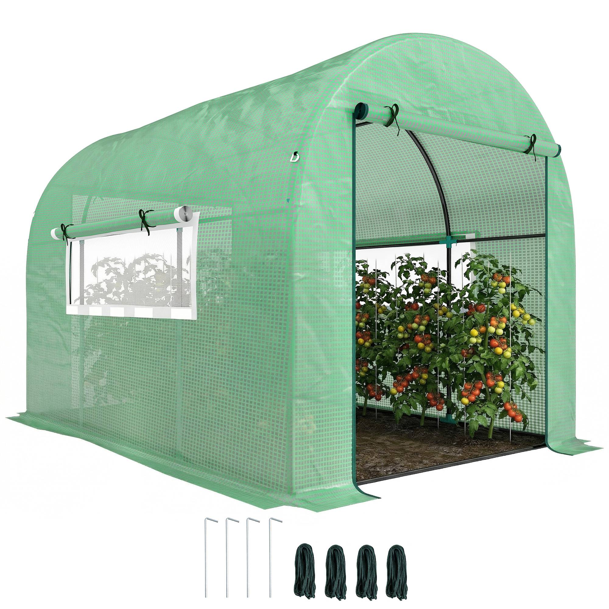 Sans Marque - Serre tunnel jardin 3x2x2 m acier PE UV portes fenêtres coulissantes verte - Image 1