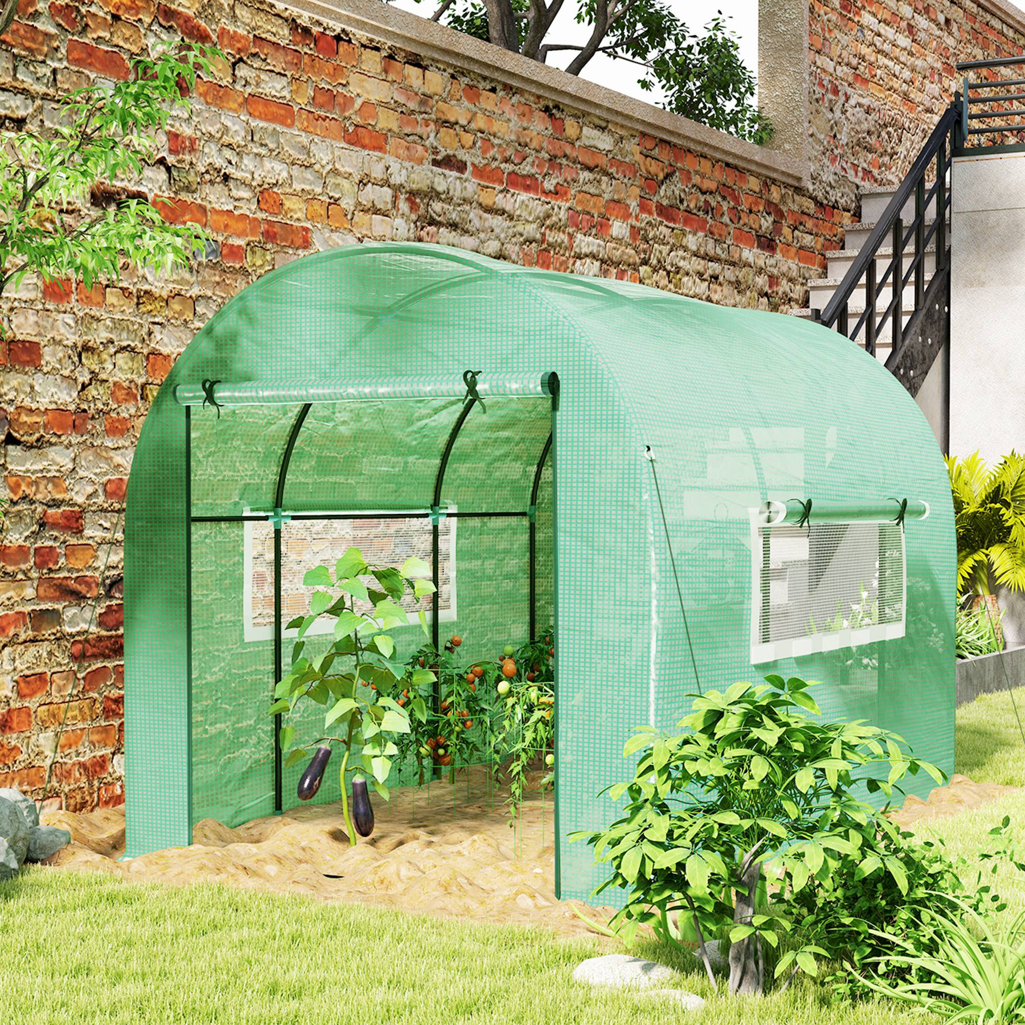 Sans Marque - Serre tunnel jardin 3x2x2 m acier PE UV portes fenêtres coulissantes verte - Image 3