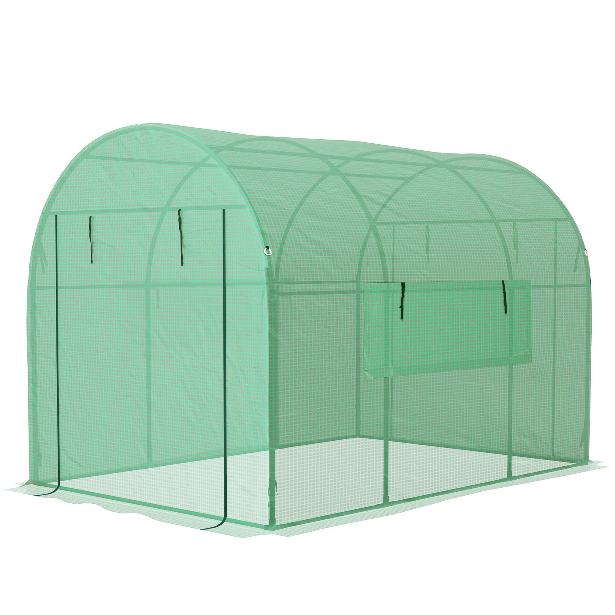 Sans Marque - Serre tunnel jardin 3x2x2 m acier PE UV portes fenêtres coulissantes verte - Image 2