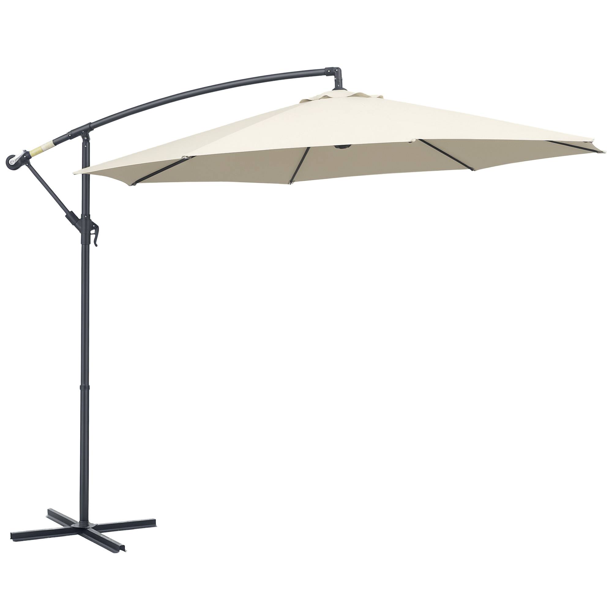 Parasol déporté de jardin avec base en croix incluse, en métal et polyester, 3x2,5 m, beige