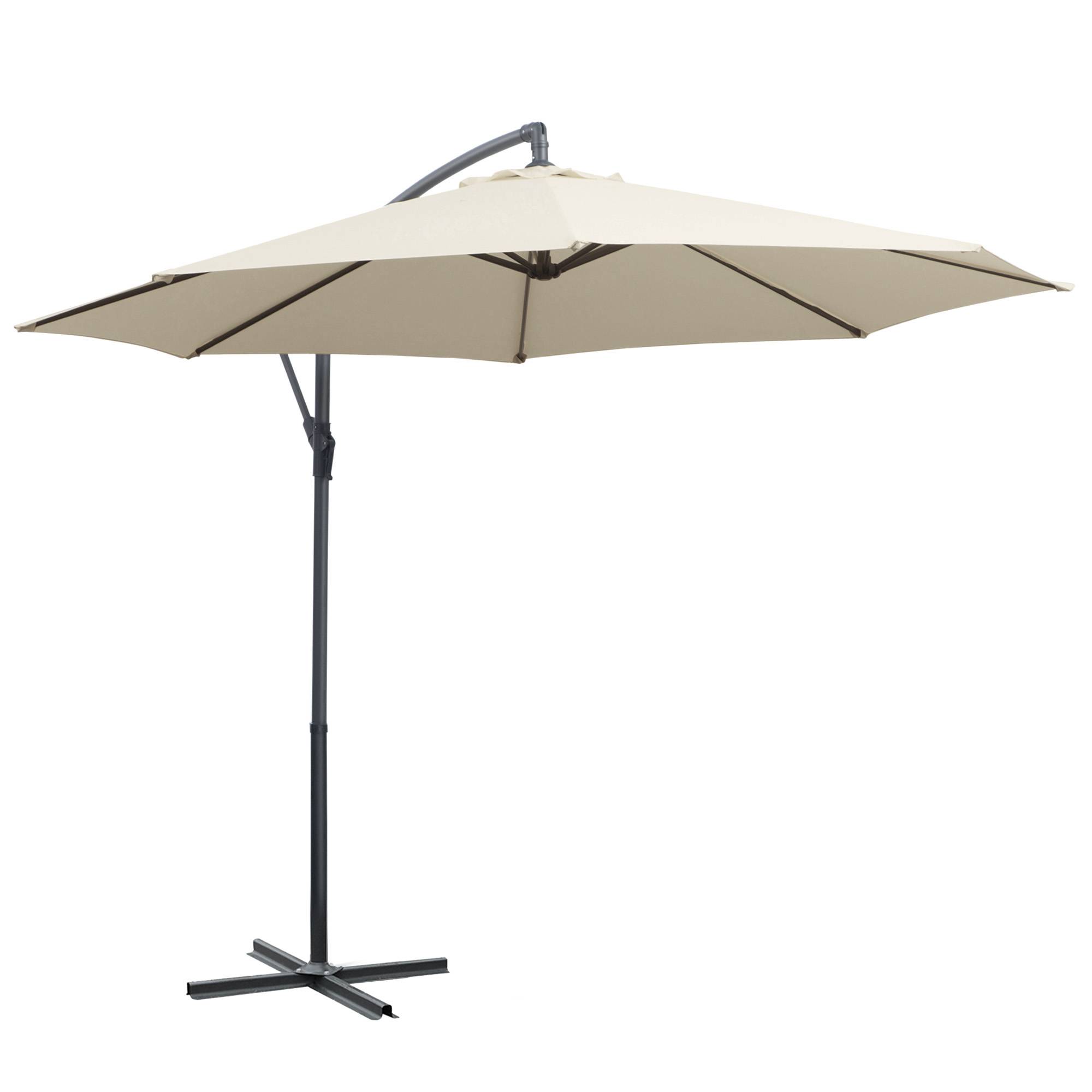 Parasol déporté de jardin avec base en croix incluse, en métal et polyester, 3x2,5 m, beige - Image 2