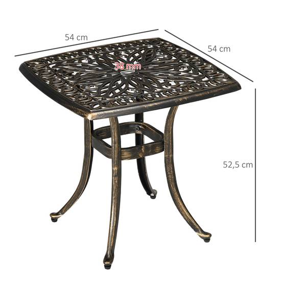 Table d'appoint cadre aluminium bronze 54x54x52,5cm avec trou parasol jardin balcon - Image 3