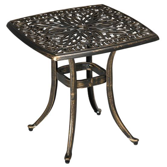 Table d'appoint cadre aluminium bronze 54x54x52,5cm avec trou parasol jardin balcon - Image 1