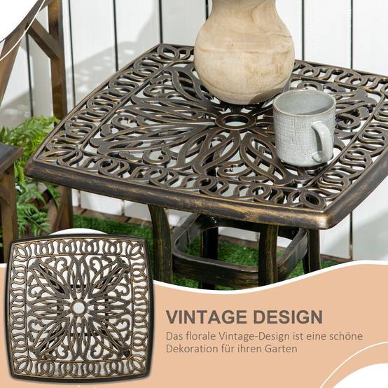Table d'appoint cadre aluminium bronze 54x54x52,5cm avec trou parasol jardin balcon - Image 4