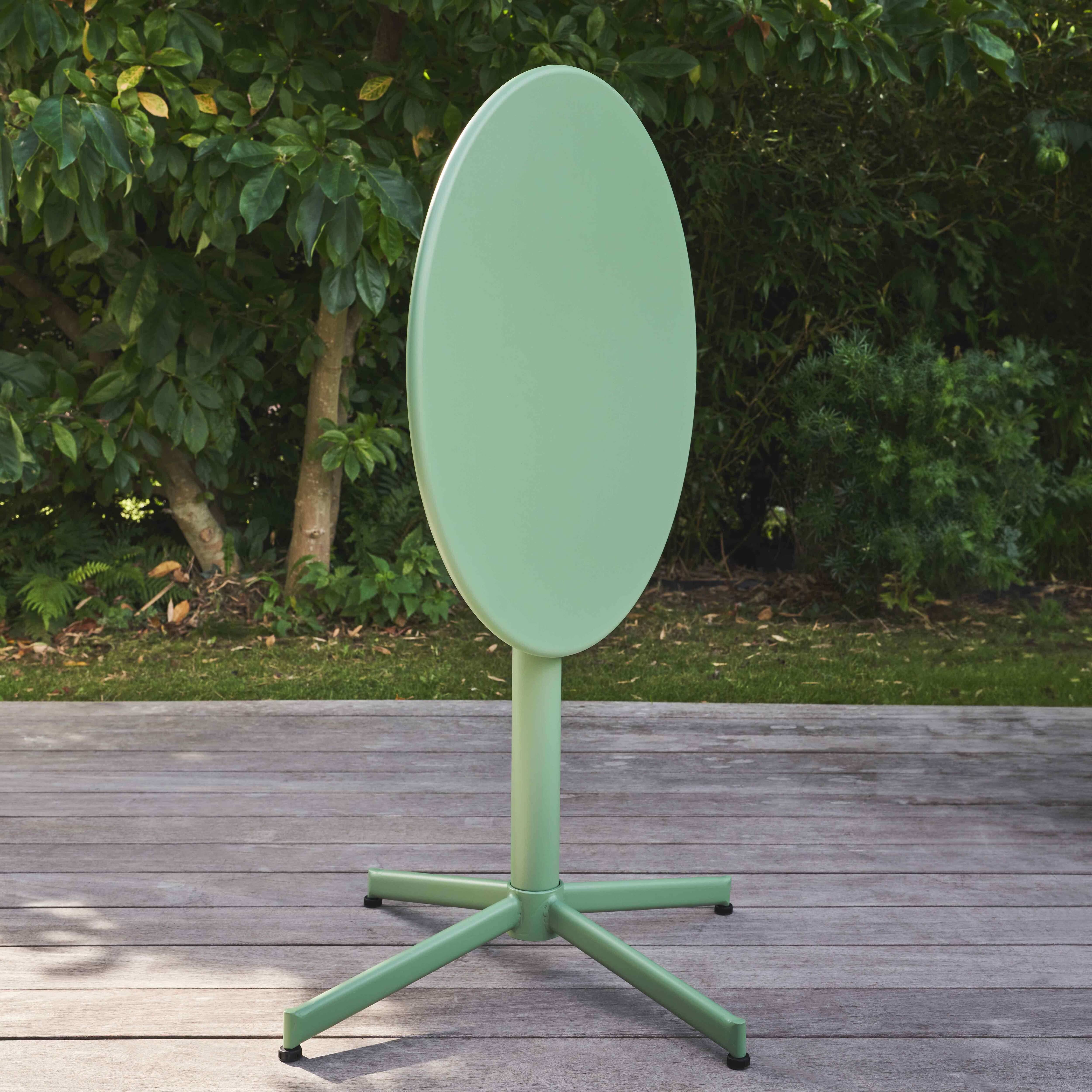 Oviala - Table de jardin ronde bistro inclinable en acier vert sauge 70cm Palavas - Oviala - Imagen 4