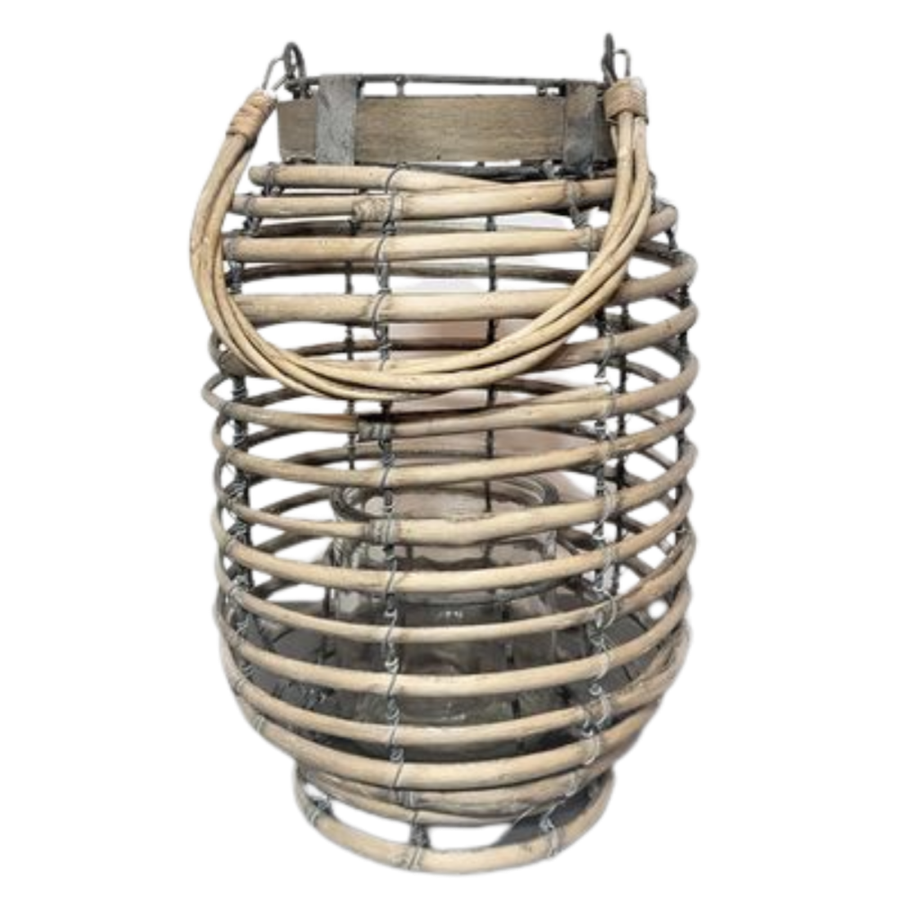 Lanterne jardin extérieur à poser bougie ancienne rotin 24cm Chemin de campagne - Image 1