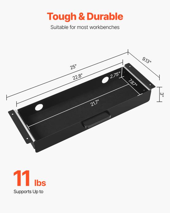VEVOR Tiroir coulissant sous bureau, 635x232x75mm, charge 5kg. - Image 2