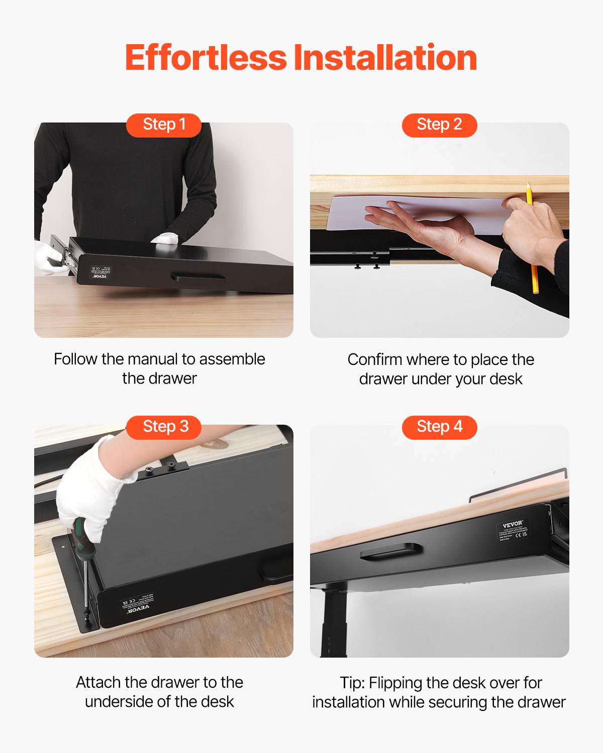 VEVOR Tiroir coulissant sous bureau, 635x232x75mm, charge 5kg. - Image 7