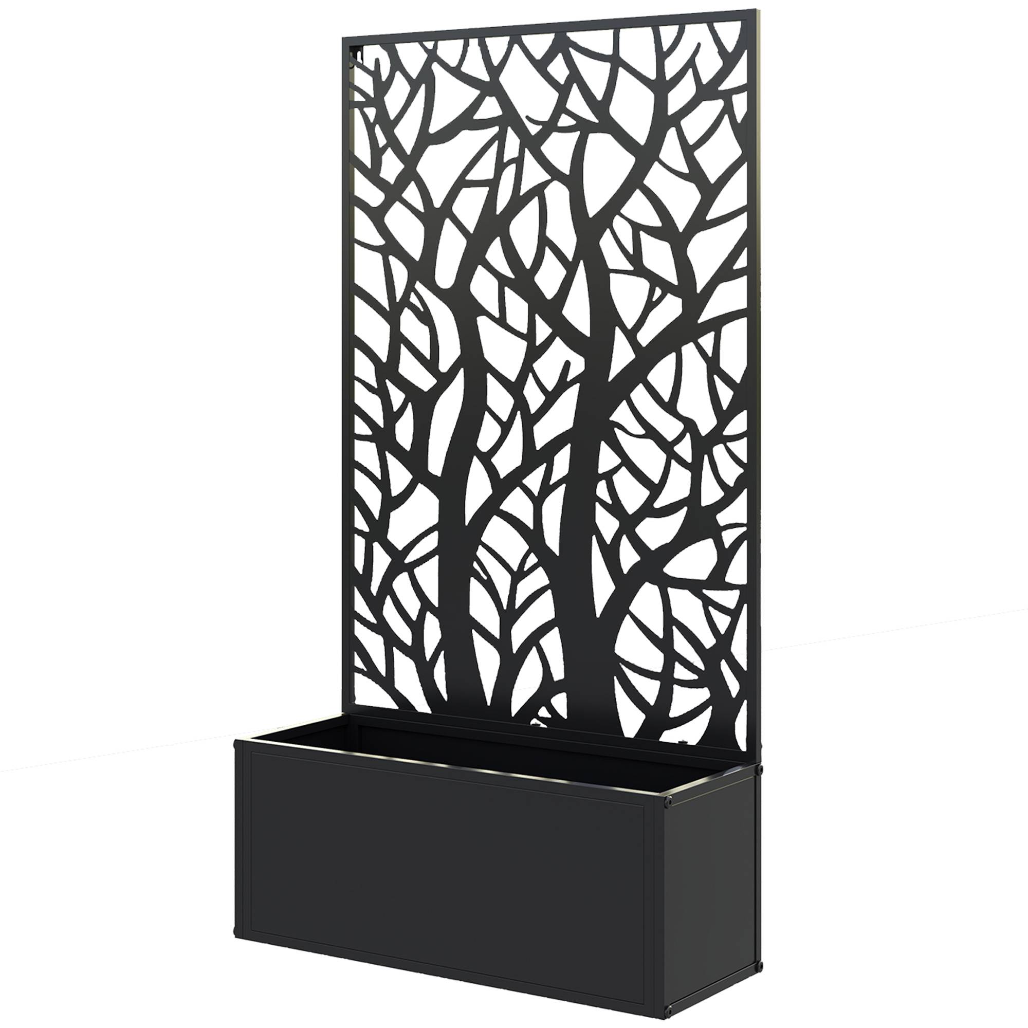 Jardinière surélevée avec panneau décoratif en métal et option de fixation murale 61 x 23 x 113 cm Noir - Image 2