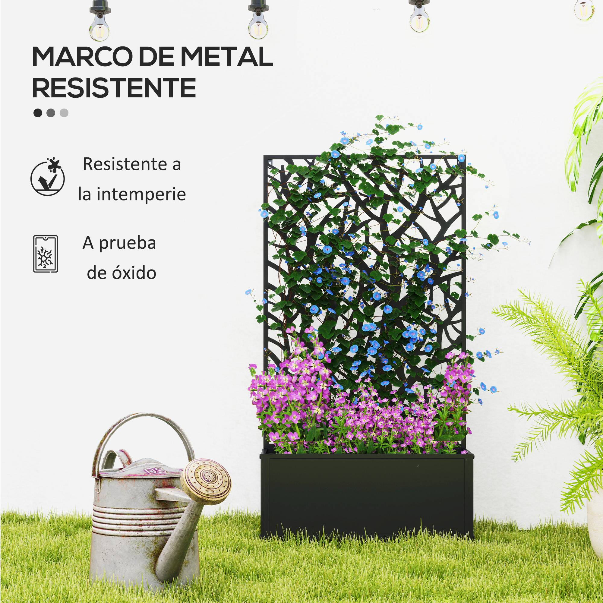 Jardinière surélevée avec panneau décoratif en métal et option de fixation murale 61 x 23 x 113 cm Noir - Image 8