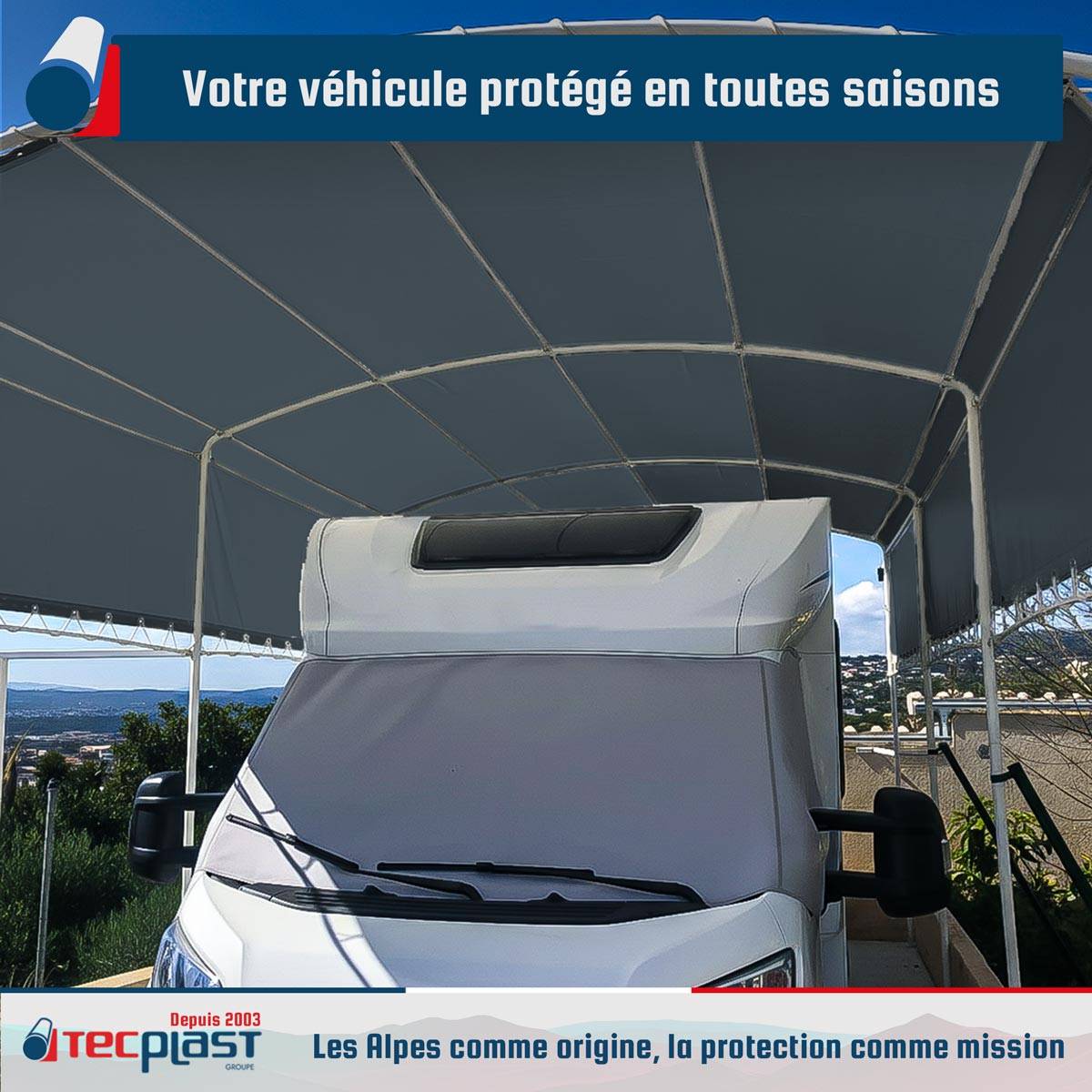 Bâche pour Carport 3x4 m LP506CP Gris anthracite - Garantie 5 ans - Toile PVC étanche pour abri de voiture TECPLAST - Imagen 2