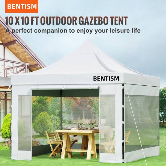 VEVOR Tonnelle imperméable 3x3m pop-up, parois latérales, résistante UV/pluie/neige, avec sac à roulettes. - Image 2