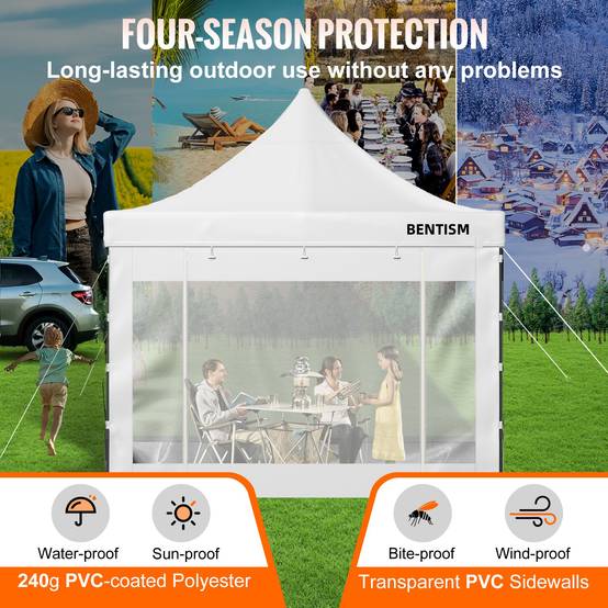 VEVOR Tonnelle imperméable 3x3m pop-up, parois latérales, résistante UV/pluie/neige, avec sac à roulettes. - Image 3