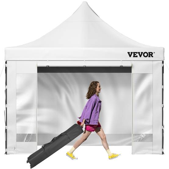 VEVOR Tonnelle imperméable 3x3m pop-up, parois latérales, résistante UV/pluie/neige, avec sac à roulettes. - Image 1