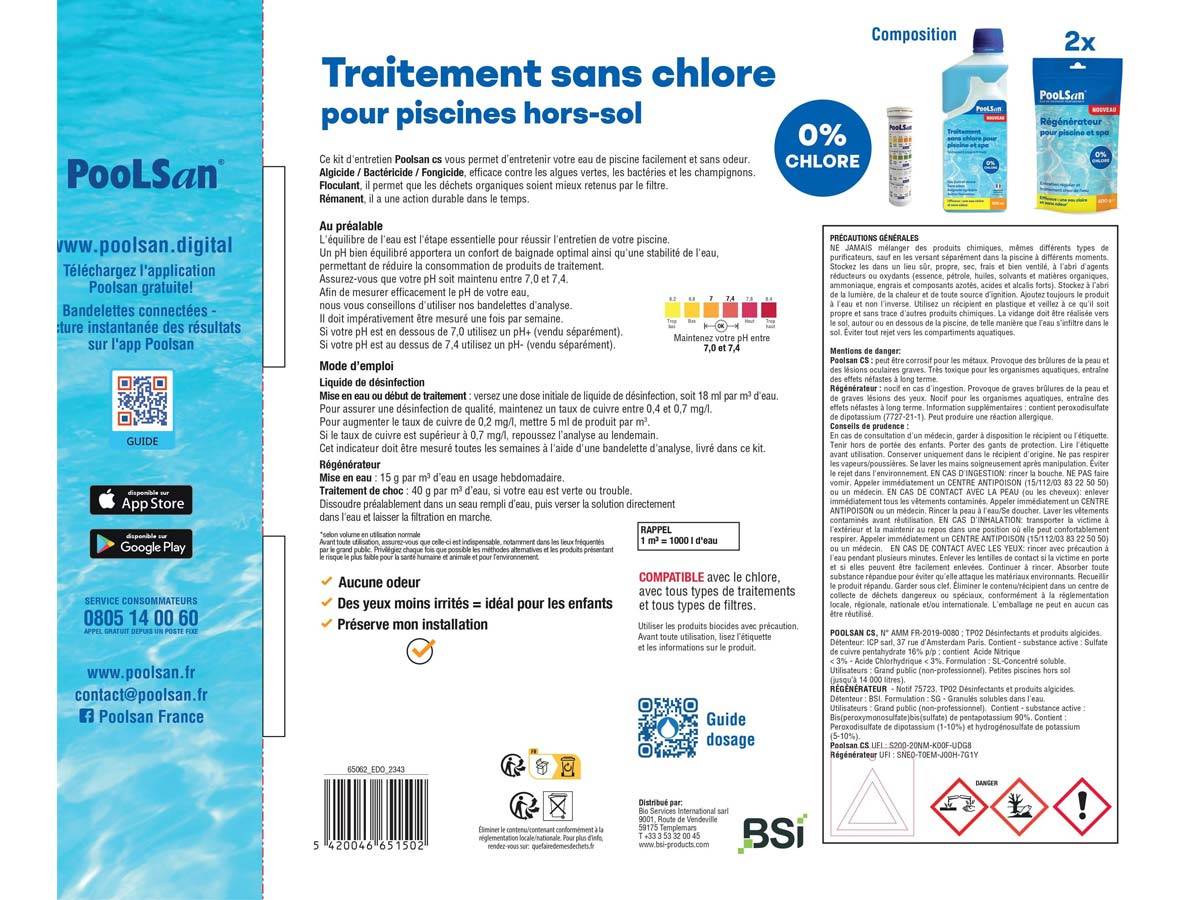 Poolsan - BSI - PooLSan - Kit Sans Chlore - Désinfection Sans Chlore Piscines Hors-Sol - Jusqu'à 6 Mois - Fabriqué En Europe - Imagen 4