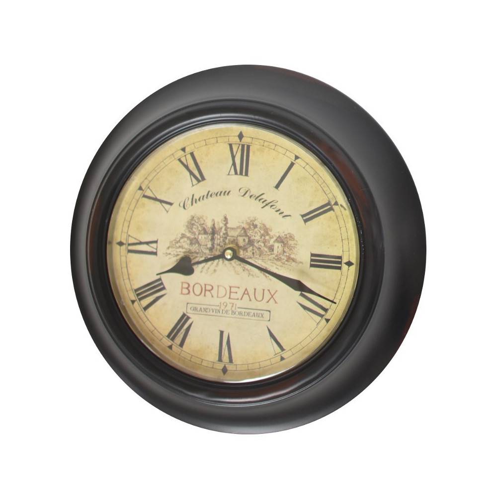 Horloge murale décorative vintage ancien salon métal noir beige 33cm Chemin de campagne