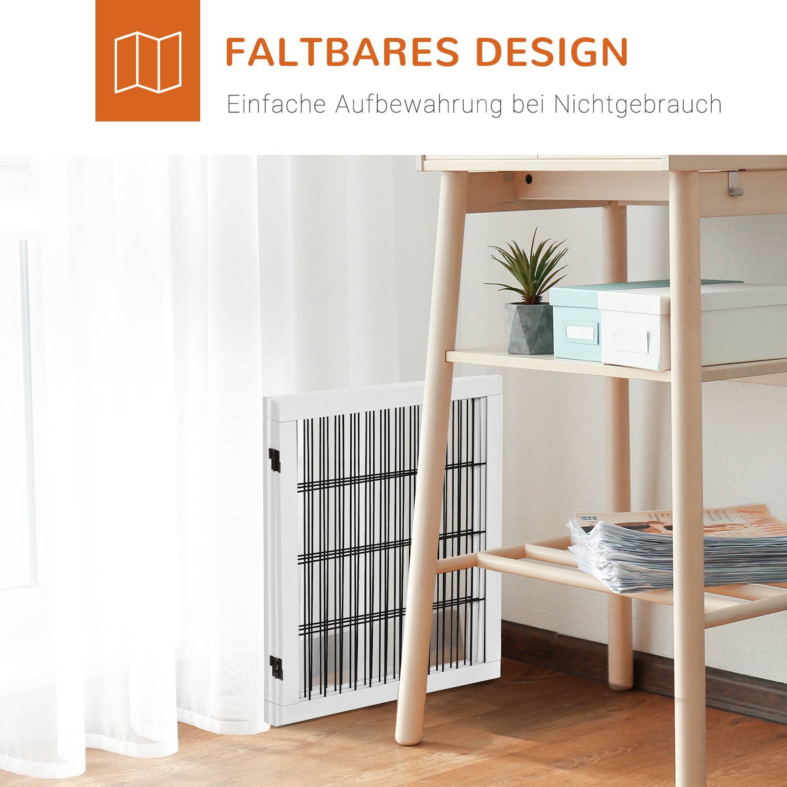 Barrière pour chien autoportante avec pieds 185 x 71 cm, bois, escaliers, portes, cuisine, 3 panneaux, blanc - Image 7